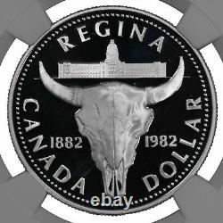 1982 Proof Regina Centennial Bull Skull Canada Silver Dollar $1 Ngc Pf 70 Ucam