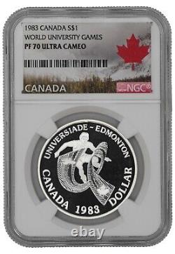 1983 Proof World Universtiy Games Canada Silver Dollar $1 Ngc Cert Pf 70 Ucam