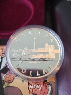 1984 Canada Proof Silver Dollar Toronto 150th Anniversary CN Tower + Canoe