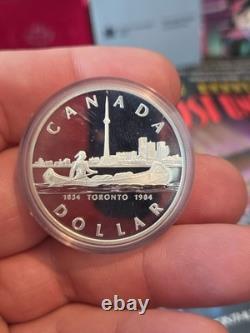1984 Canada Proof Silver Dollar Toronto 150th Anniversary CN Tower + Canoe