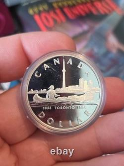 1984 Canada Proof Silver Dollar Toronto 150th Anniversary CN Tower + Canoe