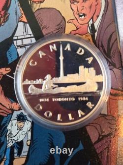 1984 Canada Proof Silver Dollar Toronto 150th Anniversary CN Tower + Canoe