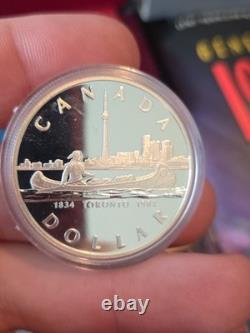 1984 Canada Proof Silver Dollar Toronto 150th Anniversary CN Tower + Canoe
