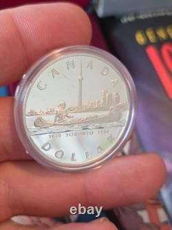 1984 Canada Proof Silver Dollar Toronto 150th Anniversary CN Tower + Canoe