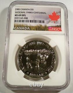 1985 Canada $1 Ngc Ms69dpl Silver Dollar National Parks Centennial Proof Like