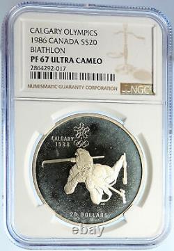 1986 CANADA Old 1988 CALGARY OLYMPICS BIATHLON Proof Silver $20 Coin NGC i106641