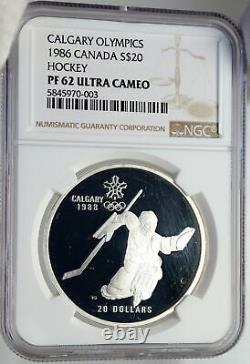 1986 CANADA Silver $20 Coin for 1988 CALGARY OLYMPICS HOCKEY NGC Proof i82947