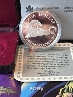 1986 Canada Proof Silver $1 Vancouver Centennial First Transcontinental Trail