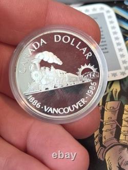 1986 Canada Proof Silver $1 Vancouver Centennial First Transcontinental Trail