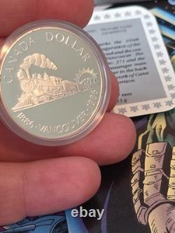 1986 Canada Proof Silver $1 Vancouver Centennial First Transcontinental Trail