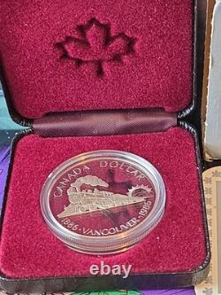 1986 Canada Proof Silver $1 Vancouver Centennial First Transcontinental Trail