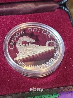 1986 Canada Proof Silver $1 Vancouver Centennial First Transcontinental Trail