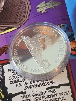 1986 Canada Proof Silver $1 Vancouver Centennial First Transcontinental Trail