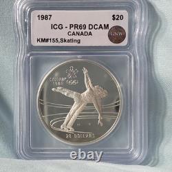 1987 CANADA 1988 CALGARY OLYMPICS Ice Skating OLD Proof Silver $20 Coin Icg pr69