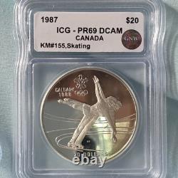 1987 CANADA 1988 CALGARY OLYMPICS Ice Skating OLD Proof Silver $20 Coin Icg pr69