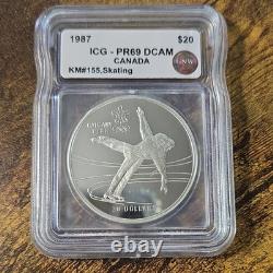 1987 CANADA 1988 CALGARY OLYMPICS Ice Skating OLD Proof Silver $20 Coin Icg pr69
