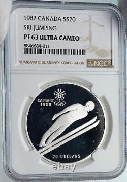 1987 CANADA 1988 CALGARY OLYMPICS Ski Jumping Proof Silver $20 Coin NGC i85346