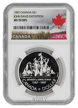 1987 John Davis Expedition Canada Silver Dollar $1 Ngc Cert Ms 70 Dpl Proof Like