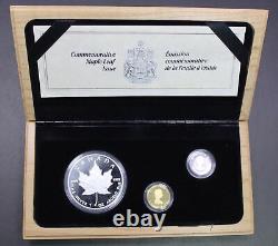 1989 Canada Comm Maple Leaf 3 pc. Gold, Silver, and Platnum Proof Set with box coa