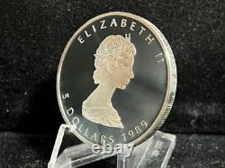 1989 Royal Canadian Mint $5 One Ounce Proof Maple Leaf Wooden Box