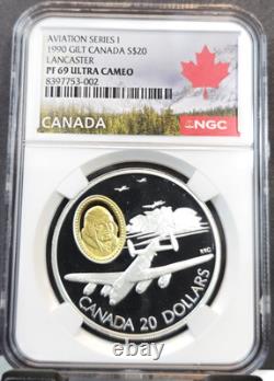 1990 Canada Silver 20 Dollars Lancaster Ngc Pf 69 Ultra Cameo Gem Proof