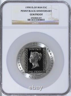 1990 Penny Black 5 oz 999 Silver NGC Gem Proof Isle of Man 5 Crowns