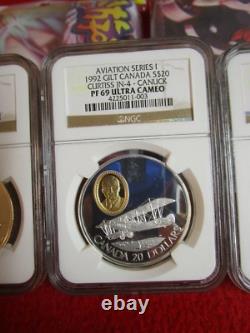 1992, 1993, 1994 Canada $20.925 Aviation Series #1 24KT. 999 Silver NGC PF69