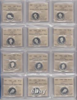1992 Canada Proof Silver 25 Cent Quarter Set of 12 ICCS PF-67 Ultra Heavy Cameo