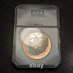 1994 $1 Canada Sled Dog Patrol Silver Proof Dollar, PCI Holder- Rainbow Toned