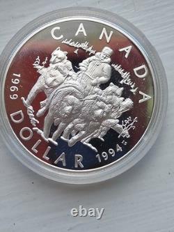 1994 Canada Proof Silver Dollar Last RCMP Dog Team Patrol Sterling Silver