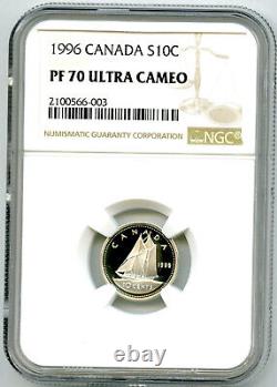 1996 Canada Silver Proof 10 Cent Ngc Pf70 Ucam Dime Ex. Rare Top Pop 1 Known
