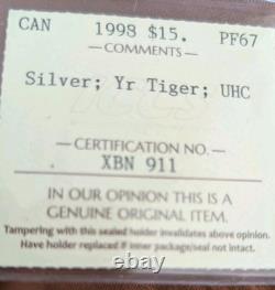 1998 Canada Chinese Calendar Lunar Year of the Tiger Silver $15. Proof E0273