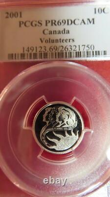 2001 Canada Silver Volunteers 10 Cents Pcgs Pr-69 Dcam Finest Grade