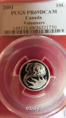 2001 Canada Silver Volunteers 10 Cents Pcgs Pr-69 Dcam Finest Grade
