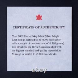 2002 Canada $5 1oz Silver Reverse Proof Maple Horse Privy Sealed CSD477