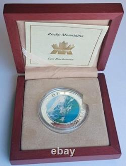 2003 Canada $20 Silver Proof Coin Rocky Mountains Colorized Natural Wonders, Box