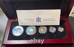 2003 Canada 5-Coin. 999 Silver Maple Leaf Set Hologram withBox & COA in Wood Case