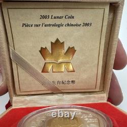2003 Lunar $15 Coin Canada Mint Silver Proof Sheep 24-KT Gold Plated WithCoa