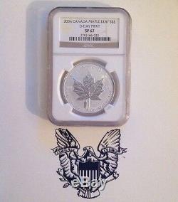 2004 1oz Canada $5 Silver Maple Leaf D-Day Privy NGC Brown Lable SP67