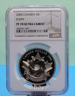 2004 CANADA $1 THE POPPY ARMISTICE NGC PF70 UC /w BOX & COA SILVER COIN