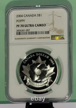 2004 CANADA $1 THE POPPY ARMISTICE NGC PF70 UC /w BOX & COA SILVER COIN