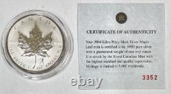 2004 Canada Maple Leaf Silver 1 Oz Reverse Proof Libra Privy Mark & Coa