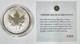 2004 Canada Maple Leaf Silver 1 Oz Reverse Proof Libra Privy Mark & Coa