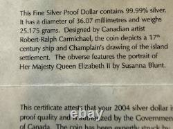 2004 Canada SILVER Proof $1.9999 Silver French Settlement 0.8 Ounce. COA B4