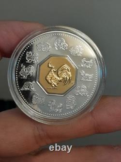 2005 $15 Canada Year Of The Rooster Uncirculated Sterling Silver Proof Coin