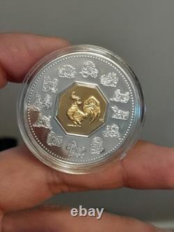 2005 $15 Canada Year Of The Rooster Uncirculated Sterling Silver Proof Coin