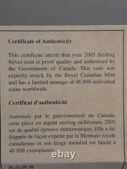 2005 $15 Canada Year Of The Rooster Uncirculated Sterling Silver Proof Coin