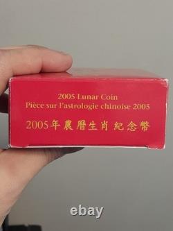 2005 $15 Canada Year Of The Rooster Uncirculated Sterling Silver Proof Coin