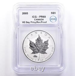 2005 Canada 5 Dollars Silver Maple Leaf VE Day Privy Reverse PR69 ICG