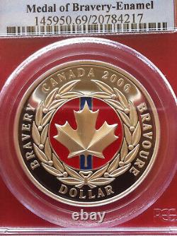 2006 Canada Silver $ Dollar Medal of Bravery Enamel PCGS PR69DCAM Low Mint